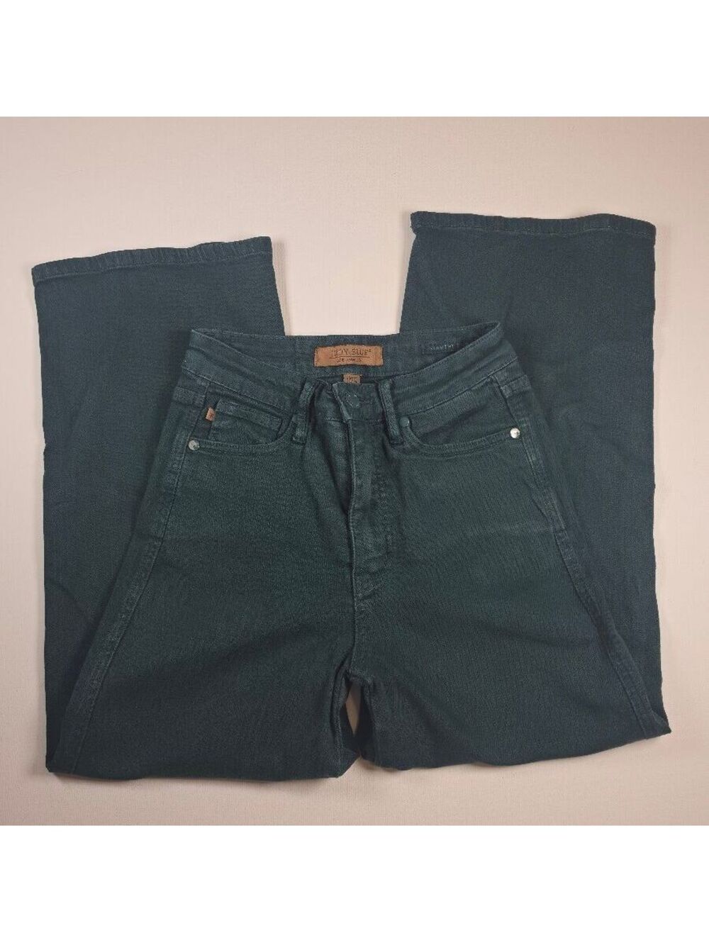 Judy Blue Garment Dyed Teal Green Wide Leg Jeans High Rise Stretch Denim Size 1
